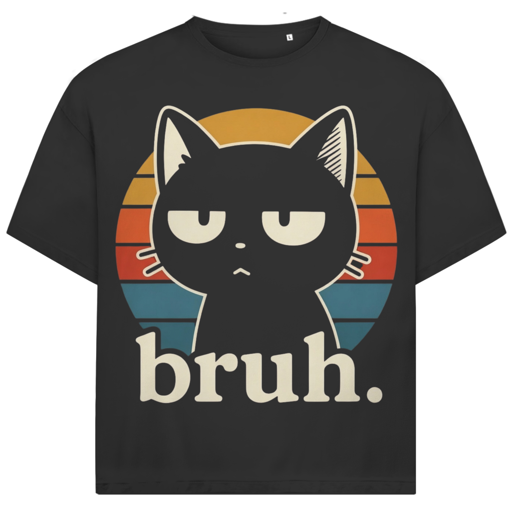 Jack &amp; Jones Oversize Bruh Cat Schwarze Bro Katze Herren T-Shirt Black