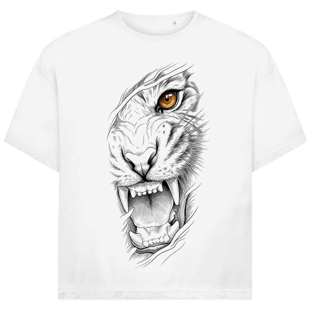 Jack &amp; Jones Oversize Brüllender Tiger mit goldenen Auge Herren T-Shirt White