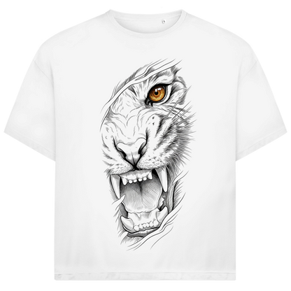 Jack &amp; Jones Oversize Brüllender Tiger mit goldenen Auge Herren T-Shirt White