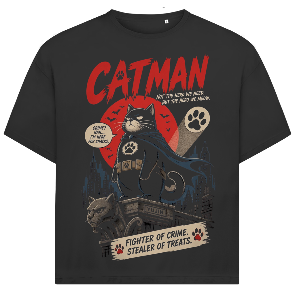Jack &amp; Jones Oversize Catman Superheld Katze Herren T-Shirt Black