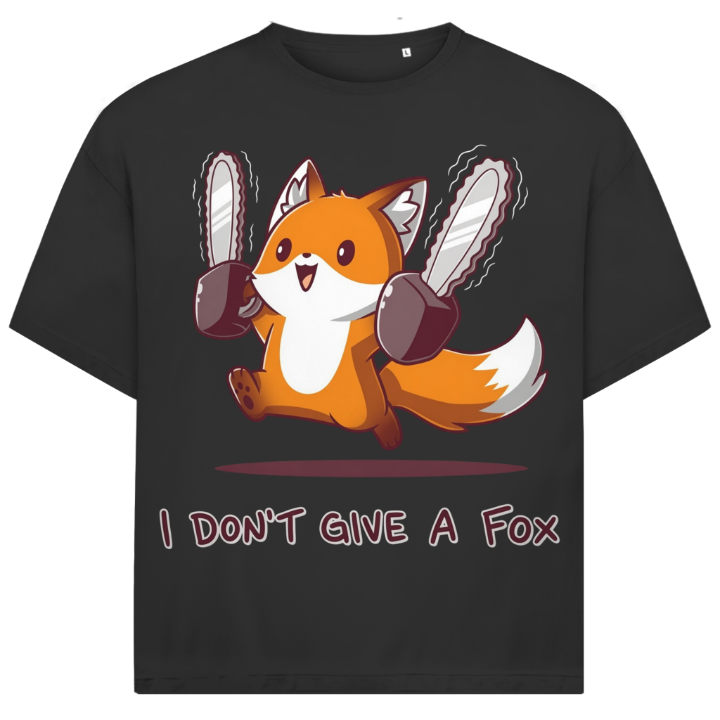 Jack &amp; Jones Oversize I Dont Give A Fox Fuchs Mit Kettensägen Herren Shirt Black