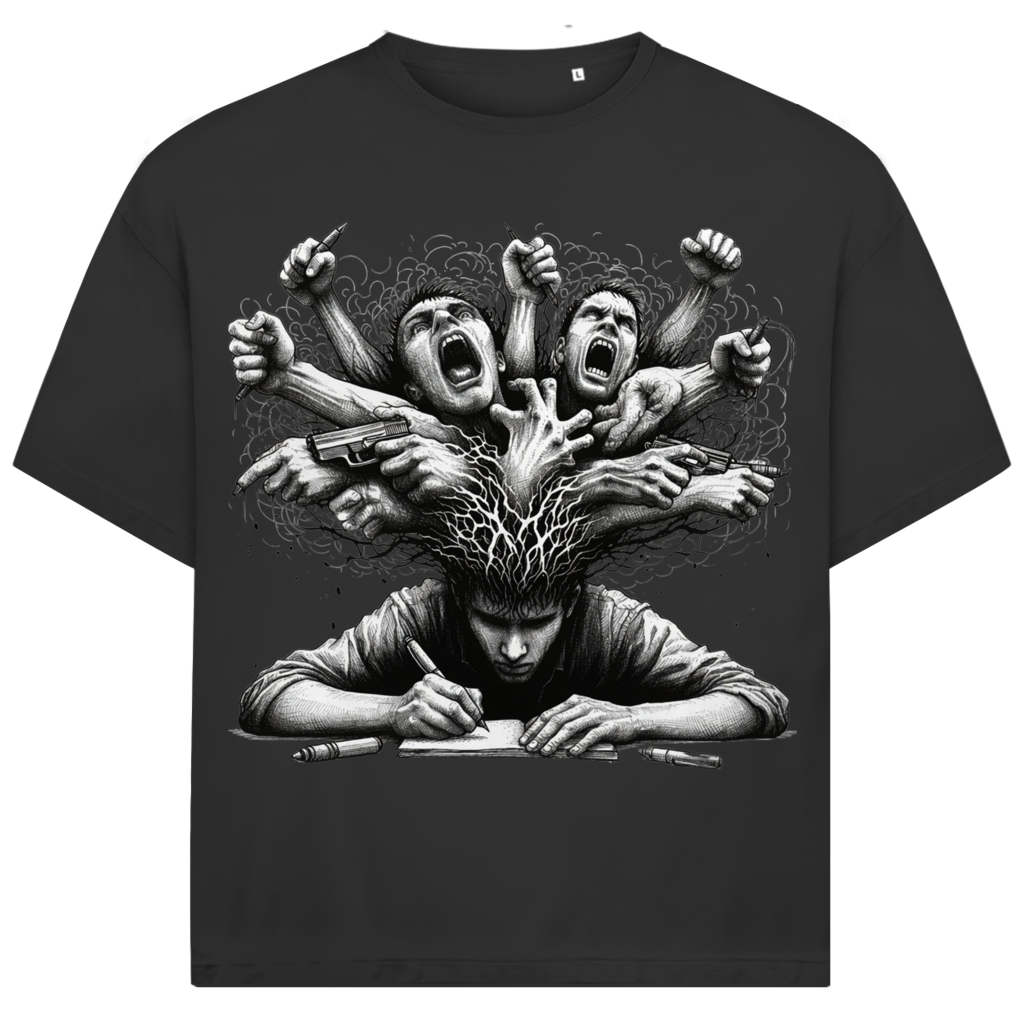 Jack and Jones Mental Overload Schreibender Mann Kopfchaos Herren T-Shirt Black