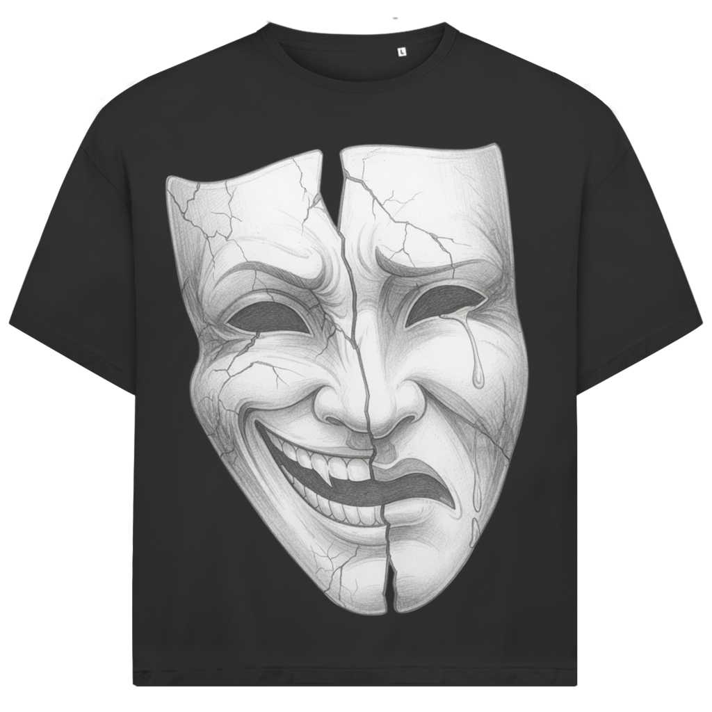 Jack and Jones Zwei Gesichter Lachen Weinen Maske Herren T-Shirt Black