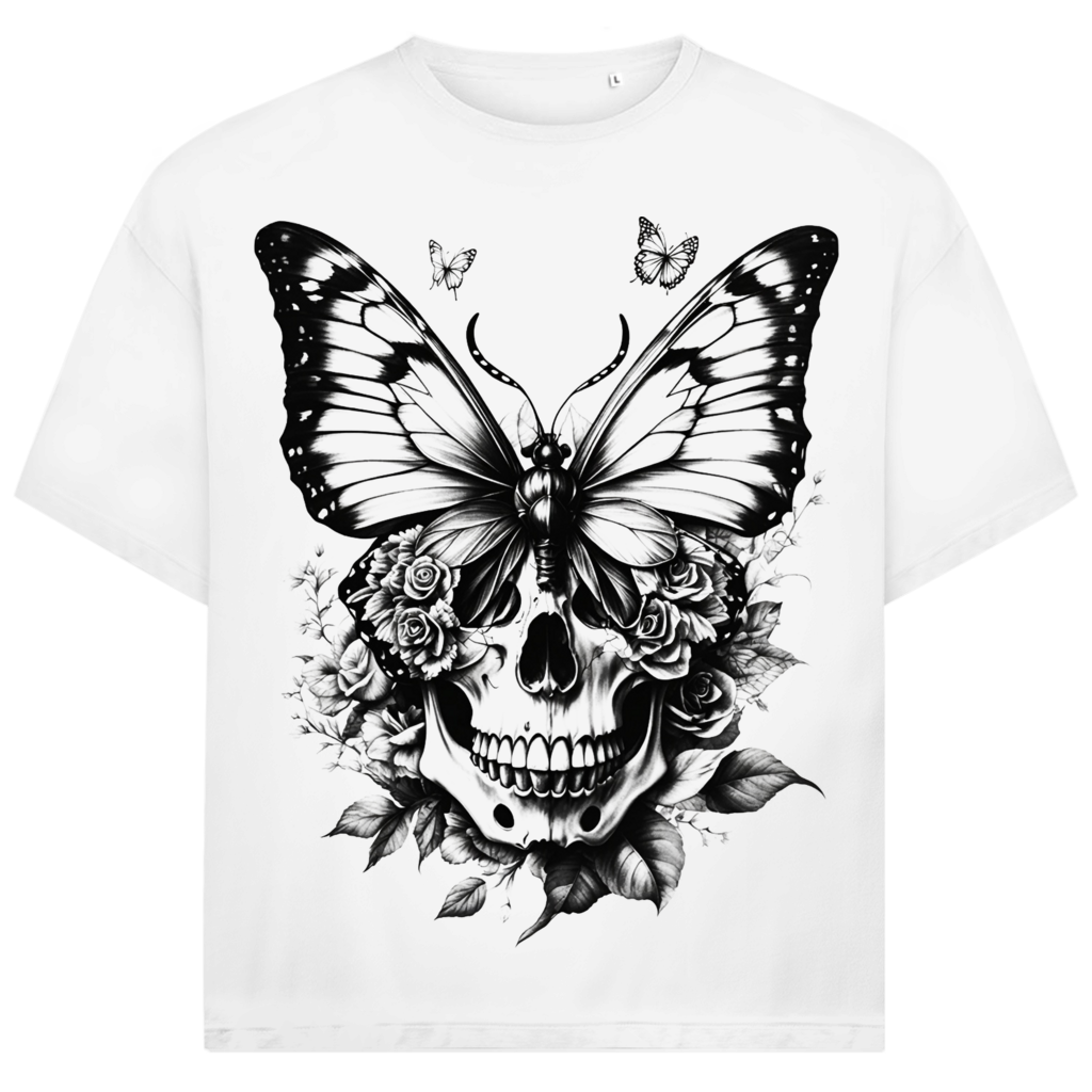Jack and Jones Schmetterling Schädel mit Rosen Oversized Herren T-Shirt