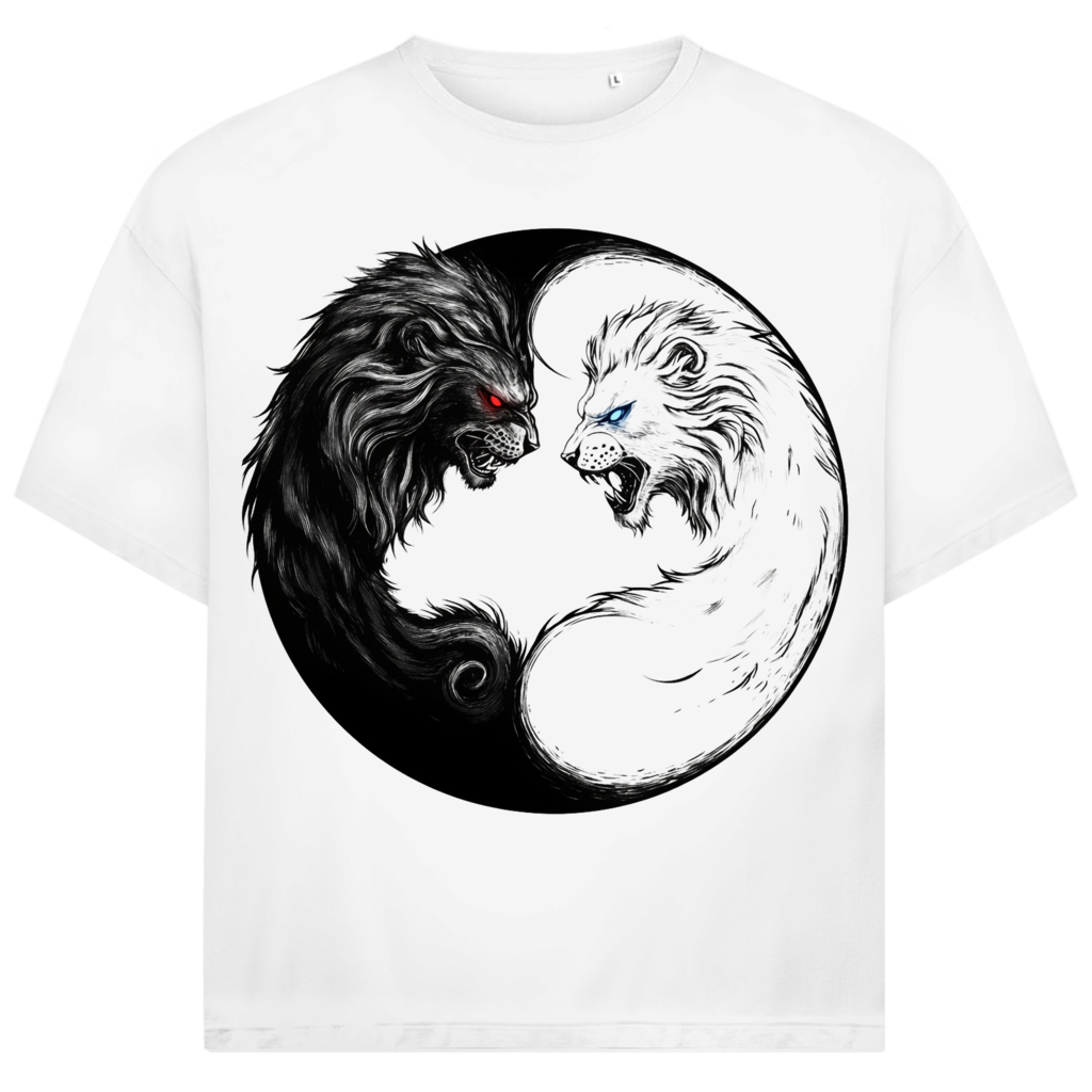 Jack and Jones Yin Yang Löwen Rote Blaue Augen Oversized Herren T-Shirt
