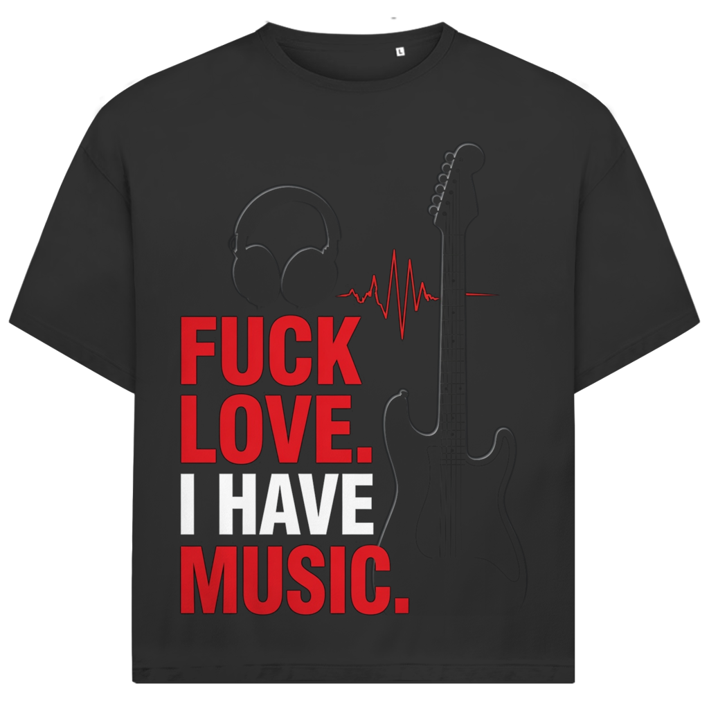 Jack &amp; Jones Herren T-Shirt Fuck Love I Have Music Gitarre Rock Oversized