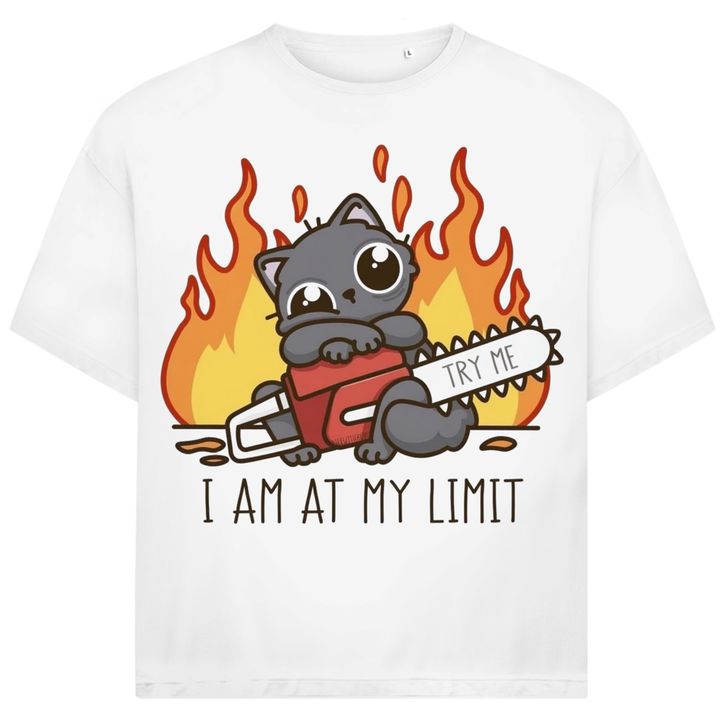 Jack &amp; Jones Herren T-Shirt I Am At My Limit Cat Katze Fun Oversized