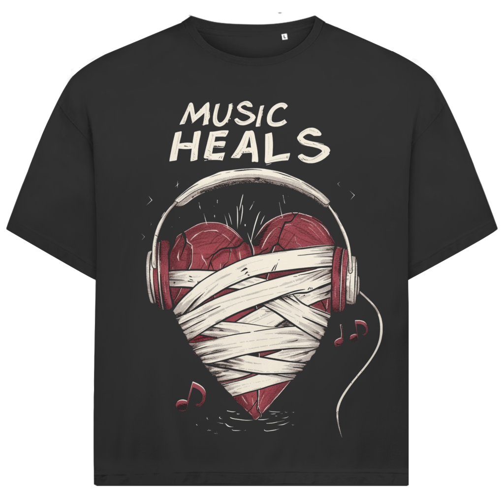 Jack &amp; Jones Herren T-Shirt Music Heals Herz Kopfhörer Musik Oversized