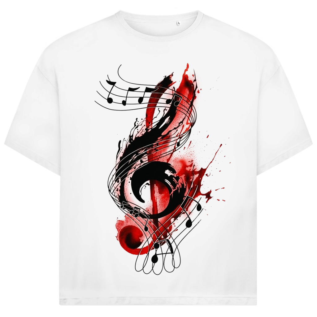 Jack &amp; Jones Herren T-Shirt Violinschlüssel Noten Aquarell Rot Oversized