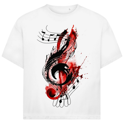 Jack &amp; Jones Herren T-Shirt Violinschlüssel Noten Aquarell Rot Oversized