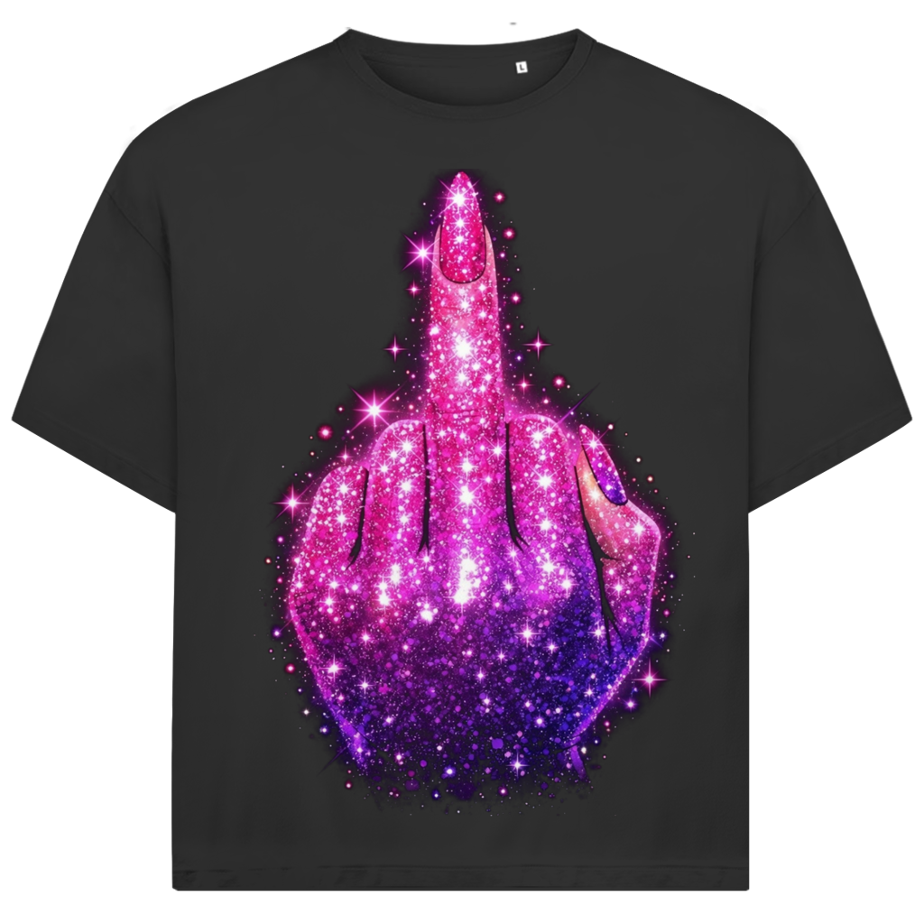 Jack &amp; Jones Herren T-Shirt Pink Glitter Mittelfinger Neon Oversized