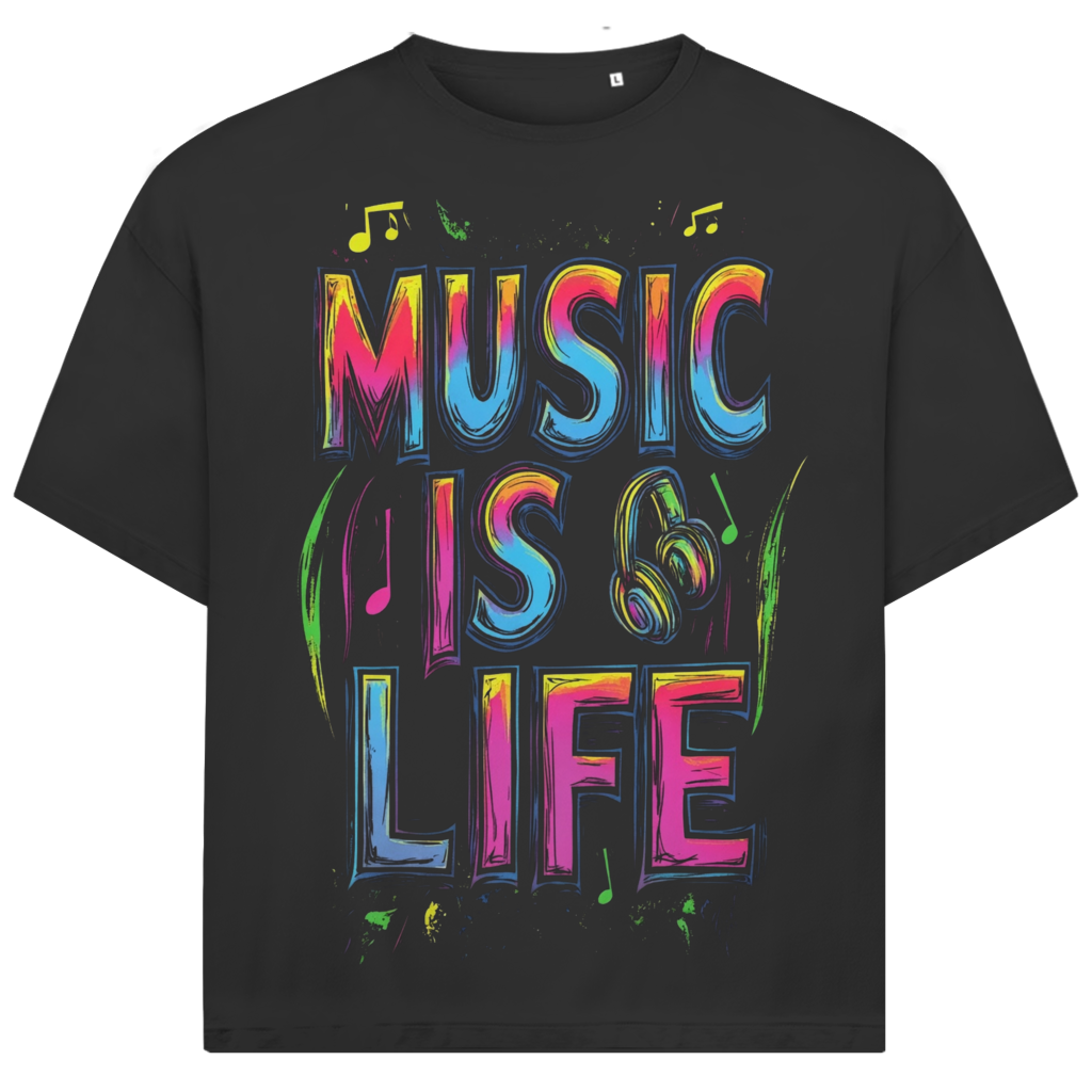 Jack &amp; Jones Herren T-Shirt Music Is Life Neon Graffiti Musik Oversized