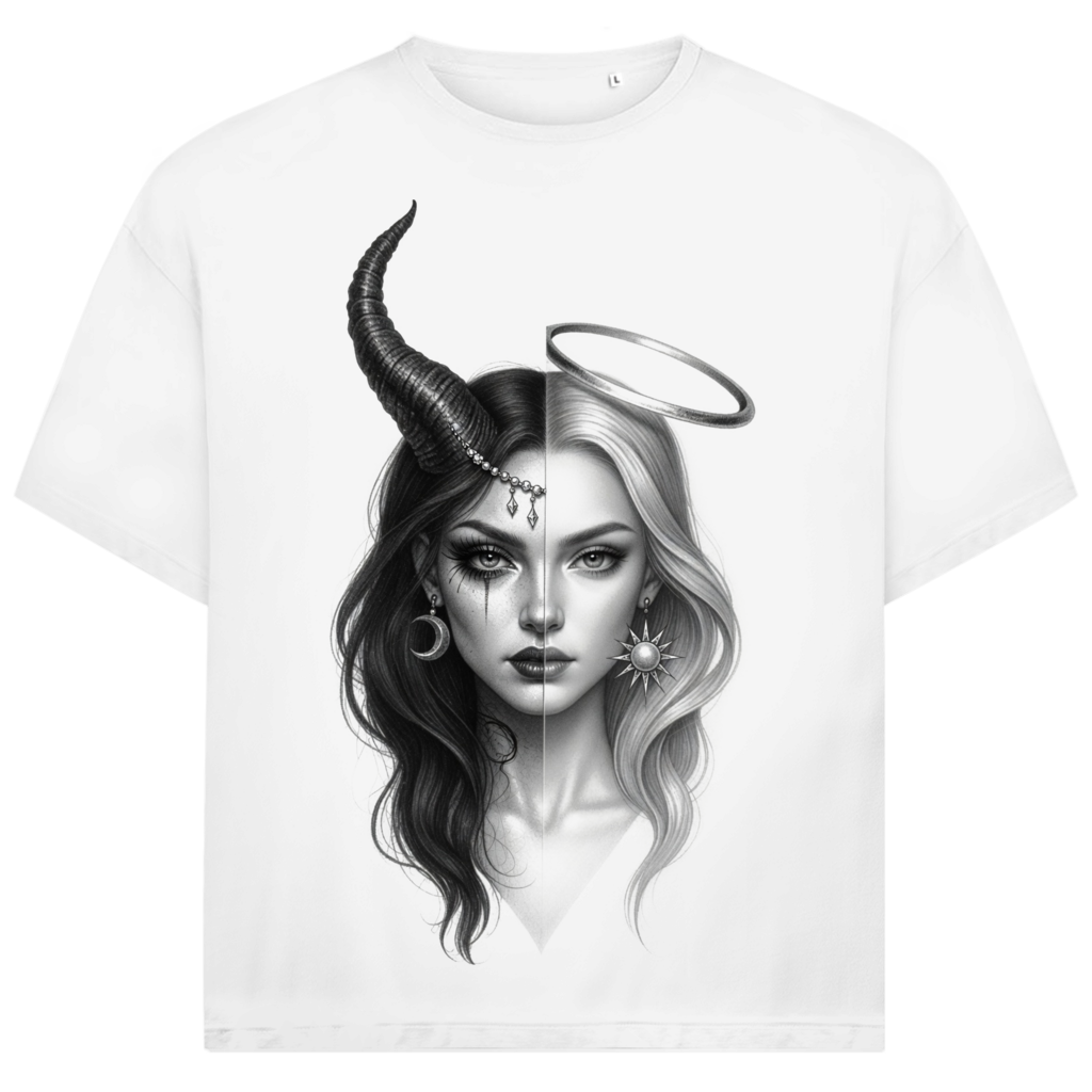 Jack &amp; Jones Herren T-Shirt Engel Teufel Dualität Portrait Art Oversized