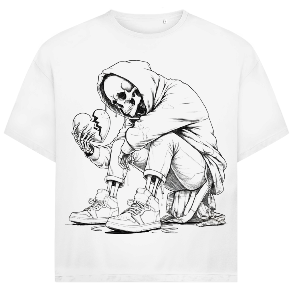 Jack &amp; Jones Herren T-Shirt Skelett Broken Heart Oversize Streetwear Bio