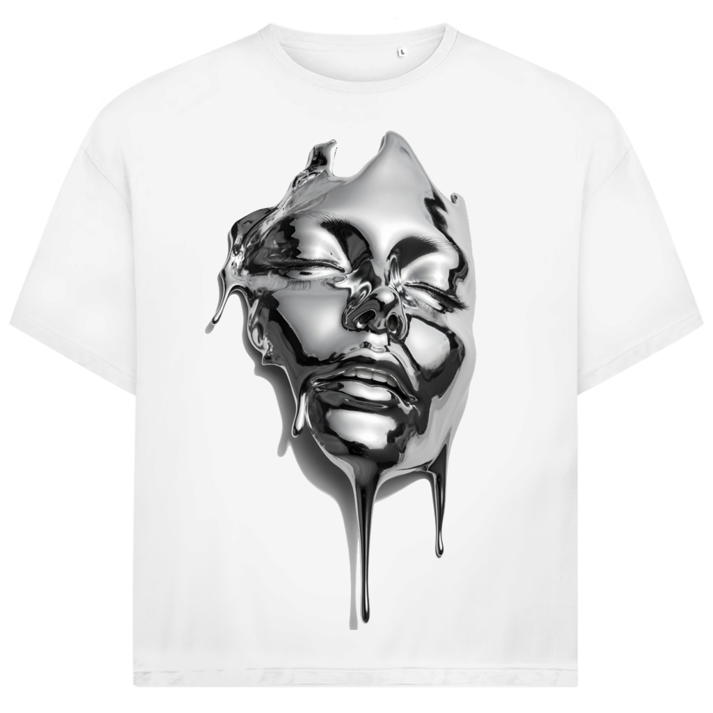 Jack &amp; Jones Herren T-Shirt Chrome Face Liquid Metal Drip Art Oversized