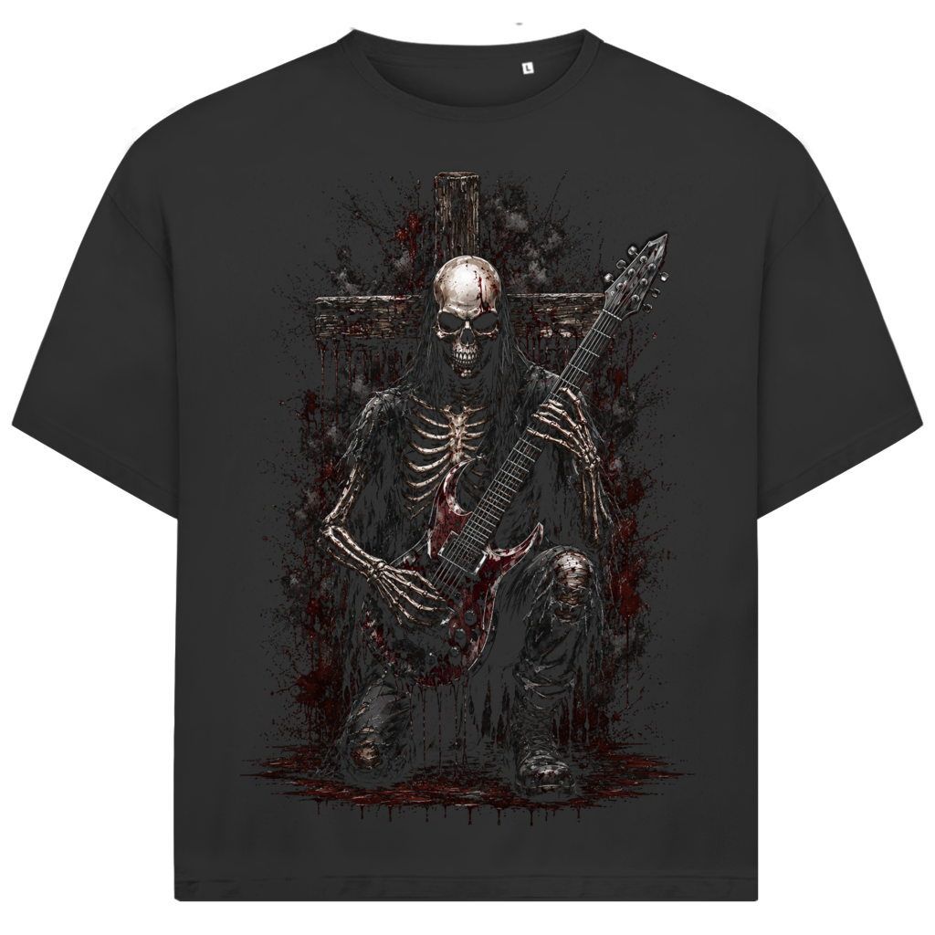 Jack &amp; Jones Herren T-Shirt Skeleton Guitarist Heavy Metal Rock Oversized