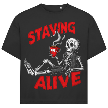 Jack &amp; Jones Herren T-Shirt Staying Alive Coffee Skull Humor Oversized