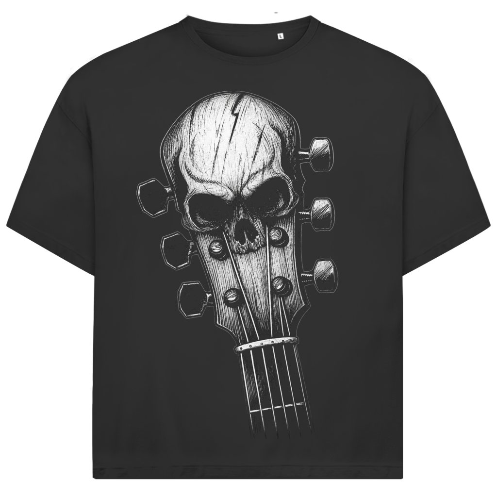 Jack &amp; Jones Herren T-Shirt Totenkopf Gitarrenkopf Heavy Metal Oversized