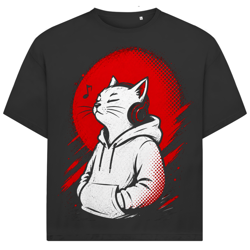 Jack &amp; Jones Herren T-Shirt Katze Kopfhörer Hoodie Musik Oversized