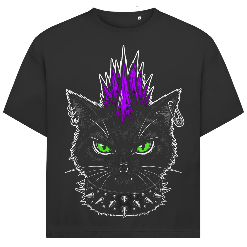 Jack &amp; Jones Herren T-Shirt Punk Katze Irokesenschnitt Oversized