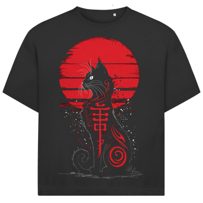 Jack &amp; Jones Herren T-Shirt Schwarze Katze Roter Mond Oversized