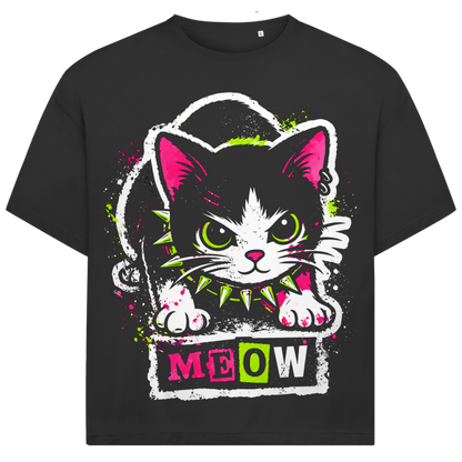 Jack &amp; Jones Herren T-Shirt Meow Punk Katze Nietenhalsband Oversized