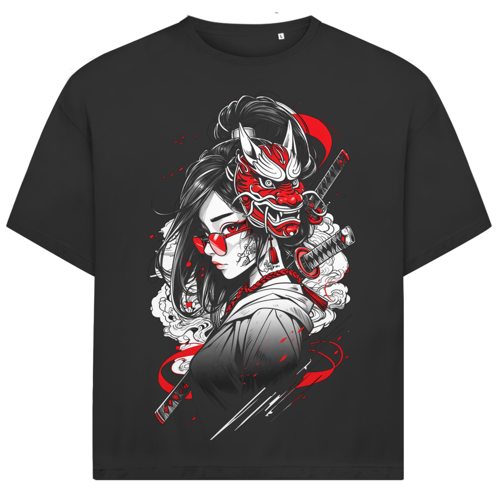 Jack &amp; Jones Herren T-Shirt Samurai Anime Frau Oni Maske Katana Oversized