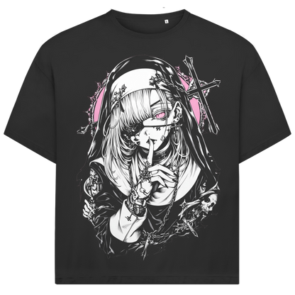 Jack &amp; Jones Herren T-Shirt Gothic Anime Nonne Kreuz Ketten Oversized