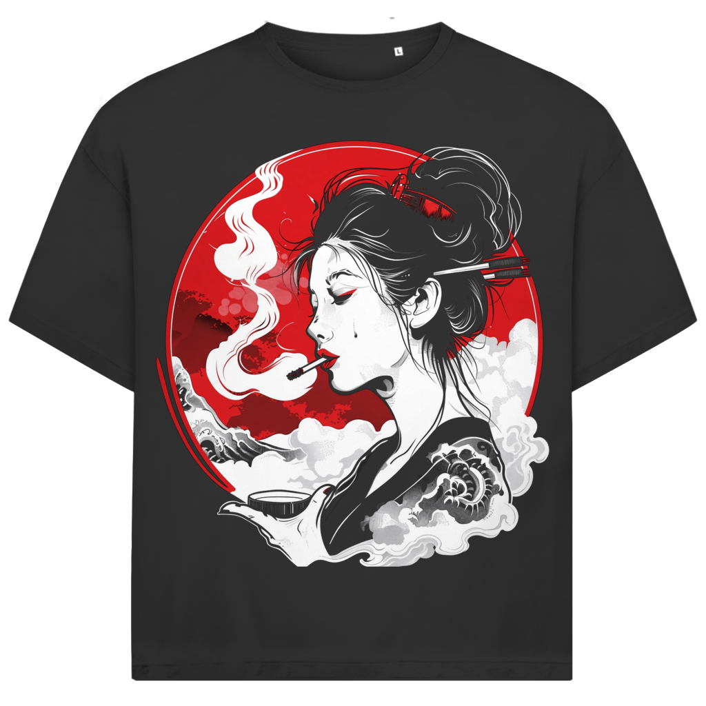 Jack &amp; Jones Herren T-Shirt Japan Geisha Zigarette Rote Sonne Oversized