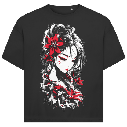 Jack &amp; Jones Herren T-Shirt Japanische Frau Rote Lilien Tusche Oversized
