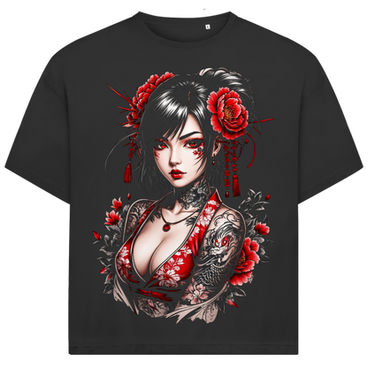 Jack &amp; Jones Herren T-Shirt Tätowierte Geisha Rote Blumen Oversized