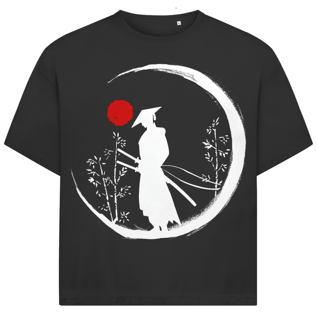 Jack &amp; Jones Herren T-Shirt Samurai Silhouette Rote Sonne Bambus Oversized