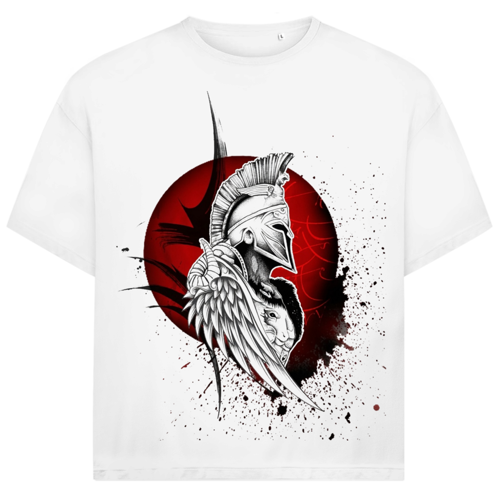 Jack &amp; Jones Herren T-Shirt Spartaner Helm Flügel Rote Sonne Oversized