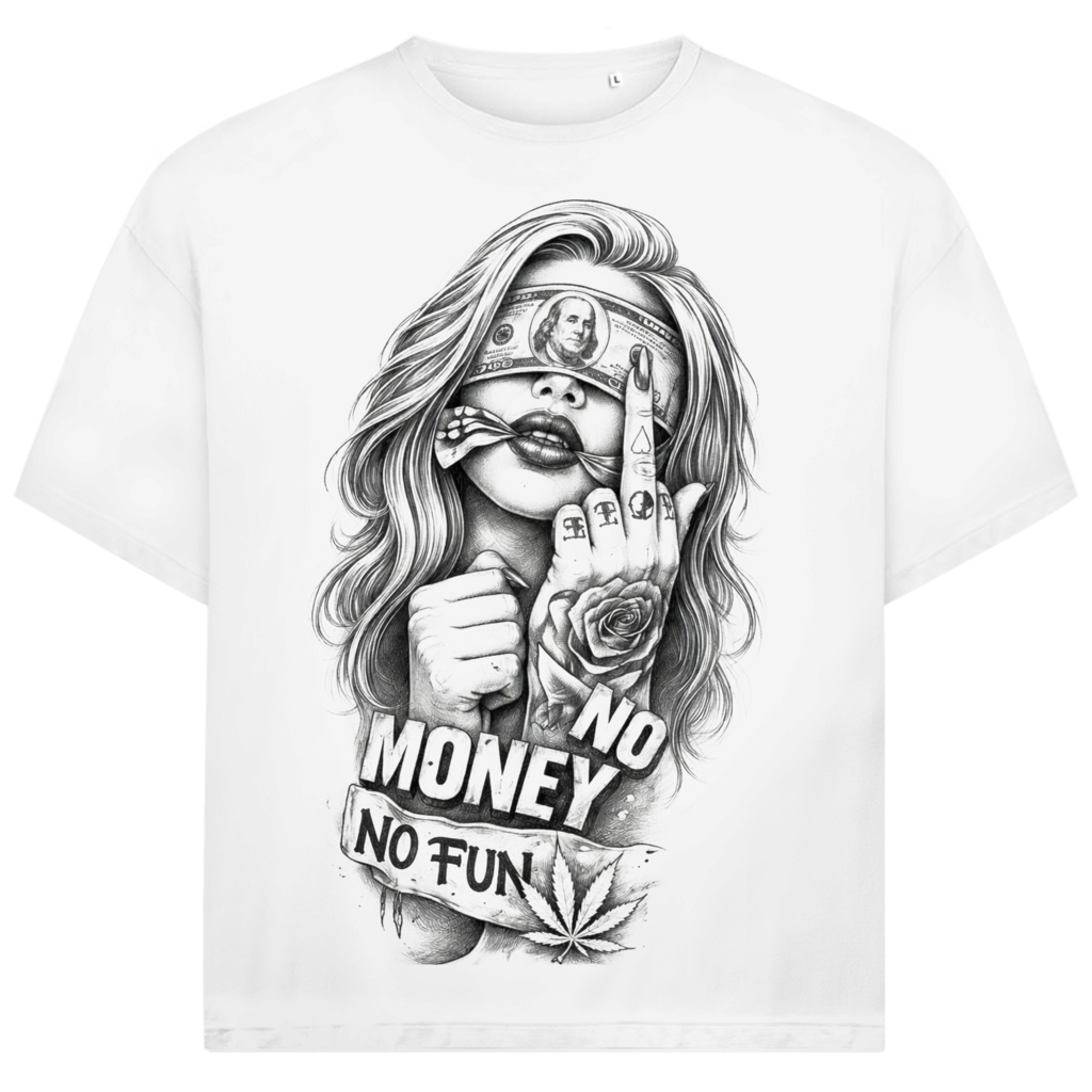 Jack &amp; Jones Herren T-Shirt No Money No Fun Cash Rebel Oversized