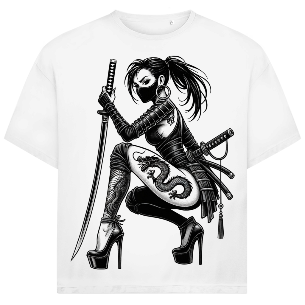Jack &amp; Jones Herren T-Shirt Maskierte Ninja Kriegerin Drache Katana Oversized