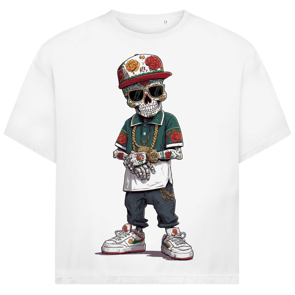 Jack &amp; Jones Herren T-Shirt Sugar Skull Kid Cap Goldkette Streetwear Oversized