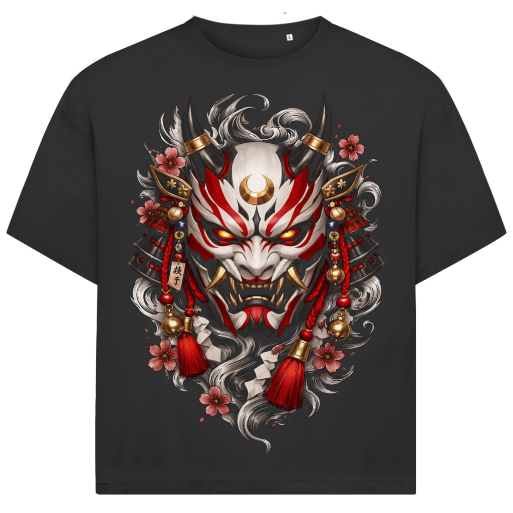 Jack &amp; Jones Herren T-Shirt Dämonenkrieger Maske Chrysantheme Oversized