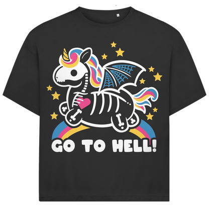 Jack &amp; Jones Herren T-Shirt Go To Hell Einhorn Skelett Regenbogen Oversized