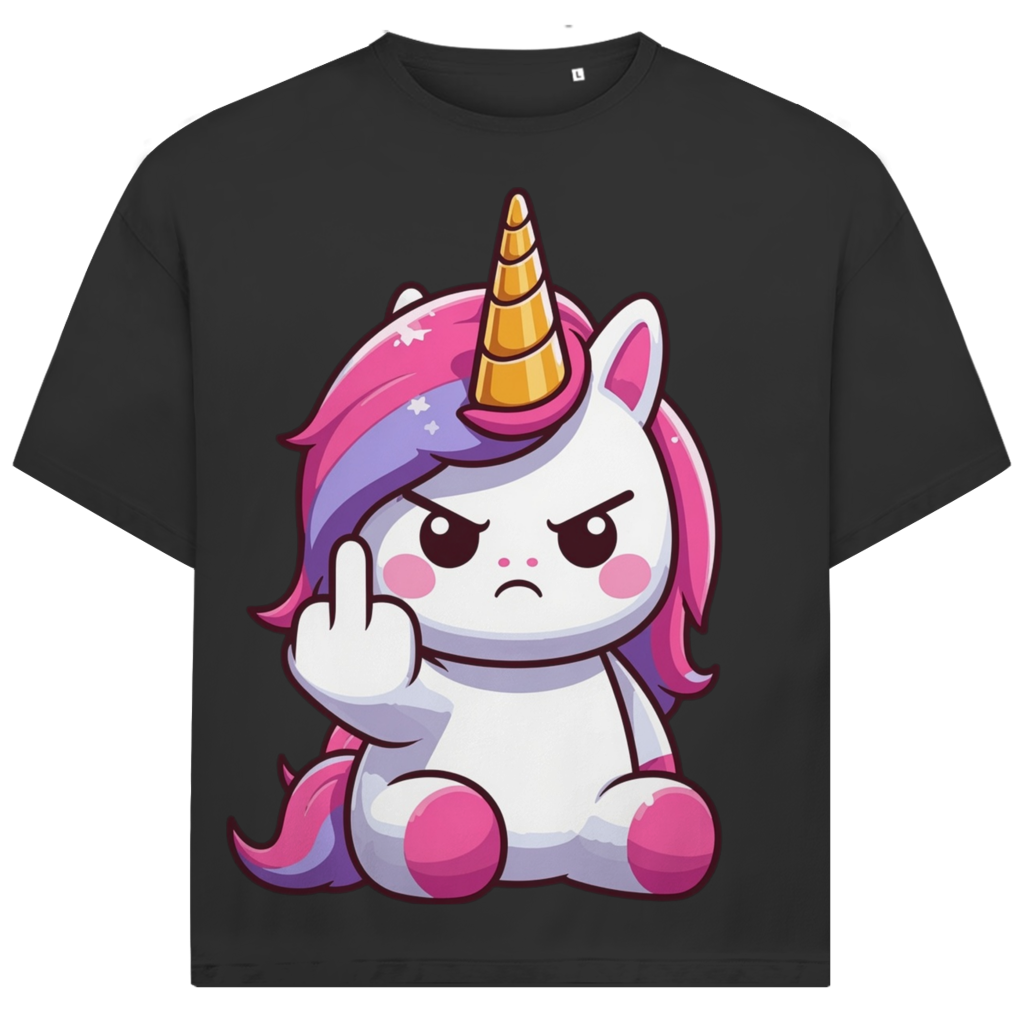 Jack &amp; Jones Herren T-Shirt Pink Unicorn Rebel Mittelfinger Oversized
