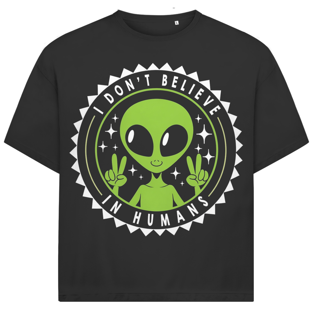 Jack &amp; Jones Herren T-Shirt I Don’t Believe In Humans Alien Badge Oversized