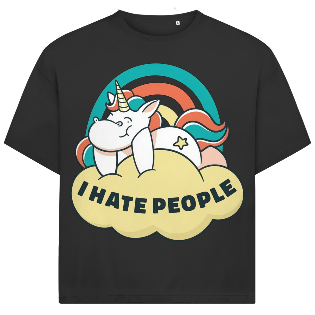 Jack &amp; Jones Herren Shirt I Hate People Einhorn Regenbogen Wolke