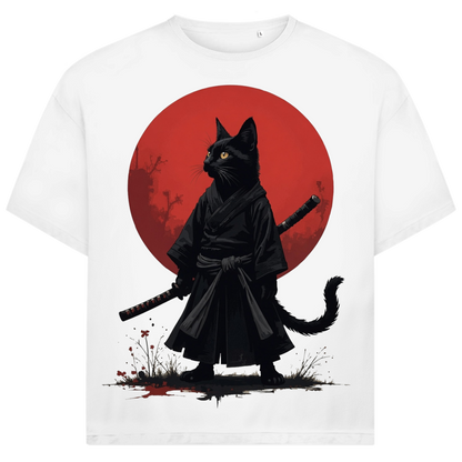 Jack &amp; Jones Herren T-Shirt Samurai Katze Rote Sonne Katana Oversized