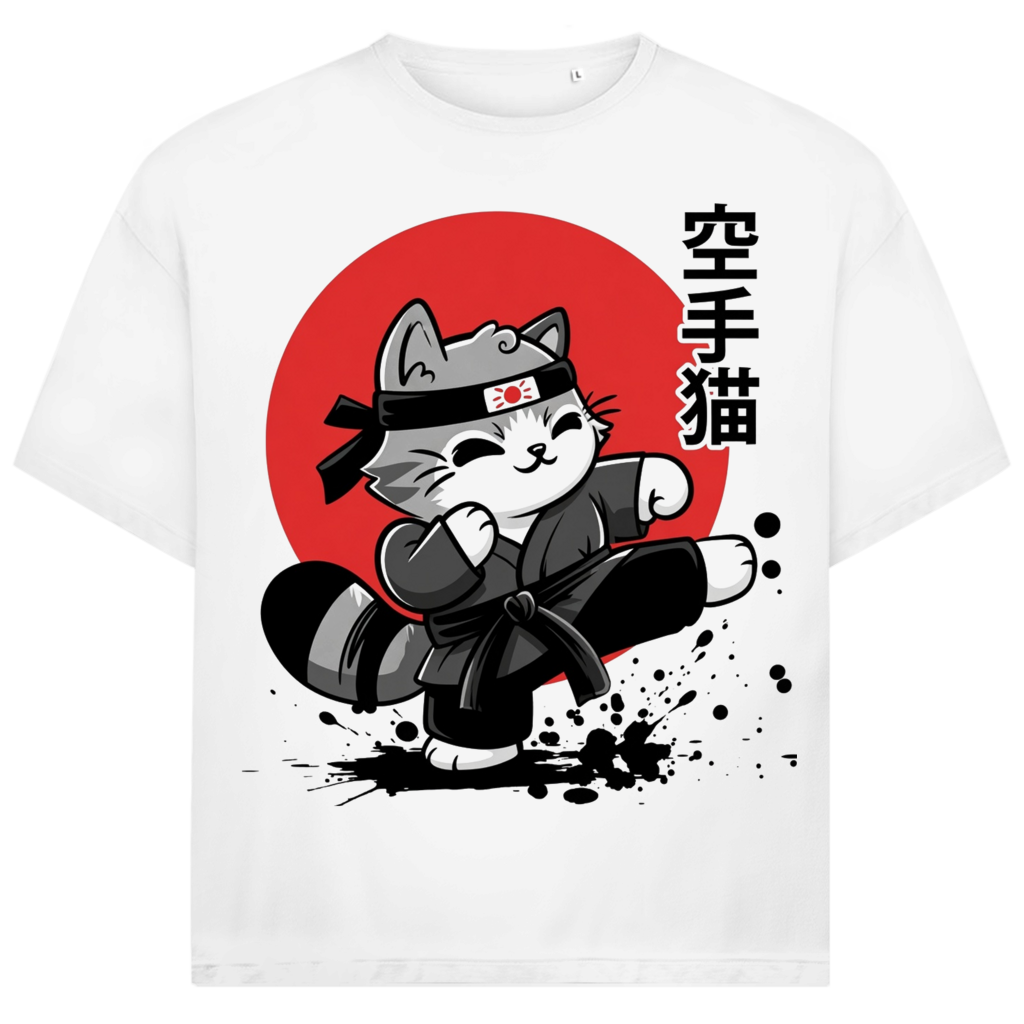 Jack &amp; Jones Herren T-Shirt Karate Katze Japan Sonne Kicker Oversized