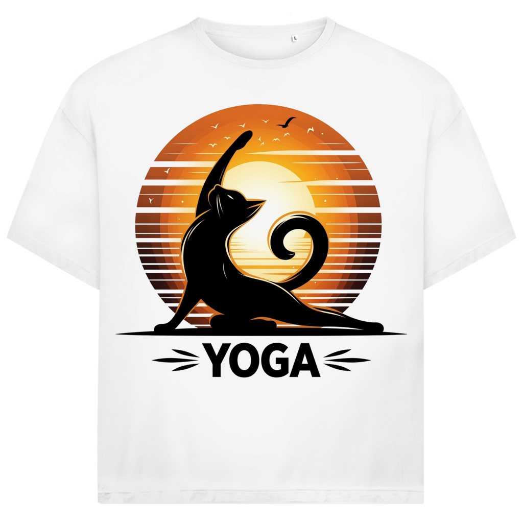 Jack &amp; Jones Herren T-Shirt Yoga Katze Sonnenuntergang Zen Silhouette