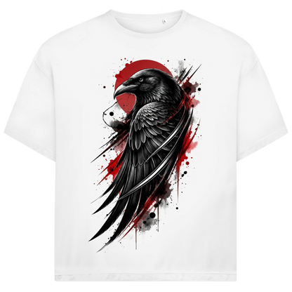 Jack &amp; Jones Herren T-Shirt Schwarzer Rabe Rote Sonne Ink Art Oversized
