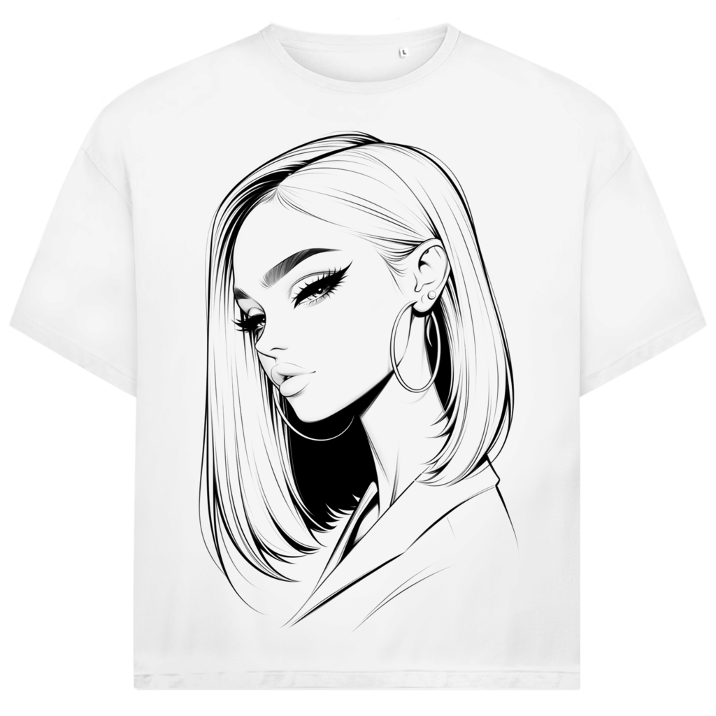 Jack &amp; Jones Herren T-Shirt Elegantes Frauenportrait Creolen Oversized