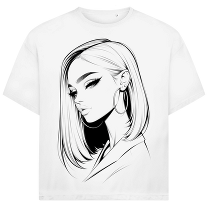 Jack &amp; Jones Herren T-Shirt Elegantes Frauenportrait Creolen Oversized