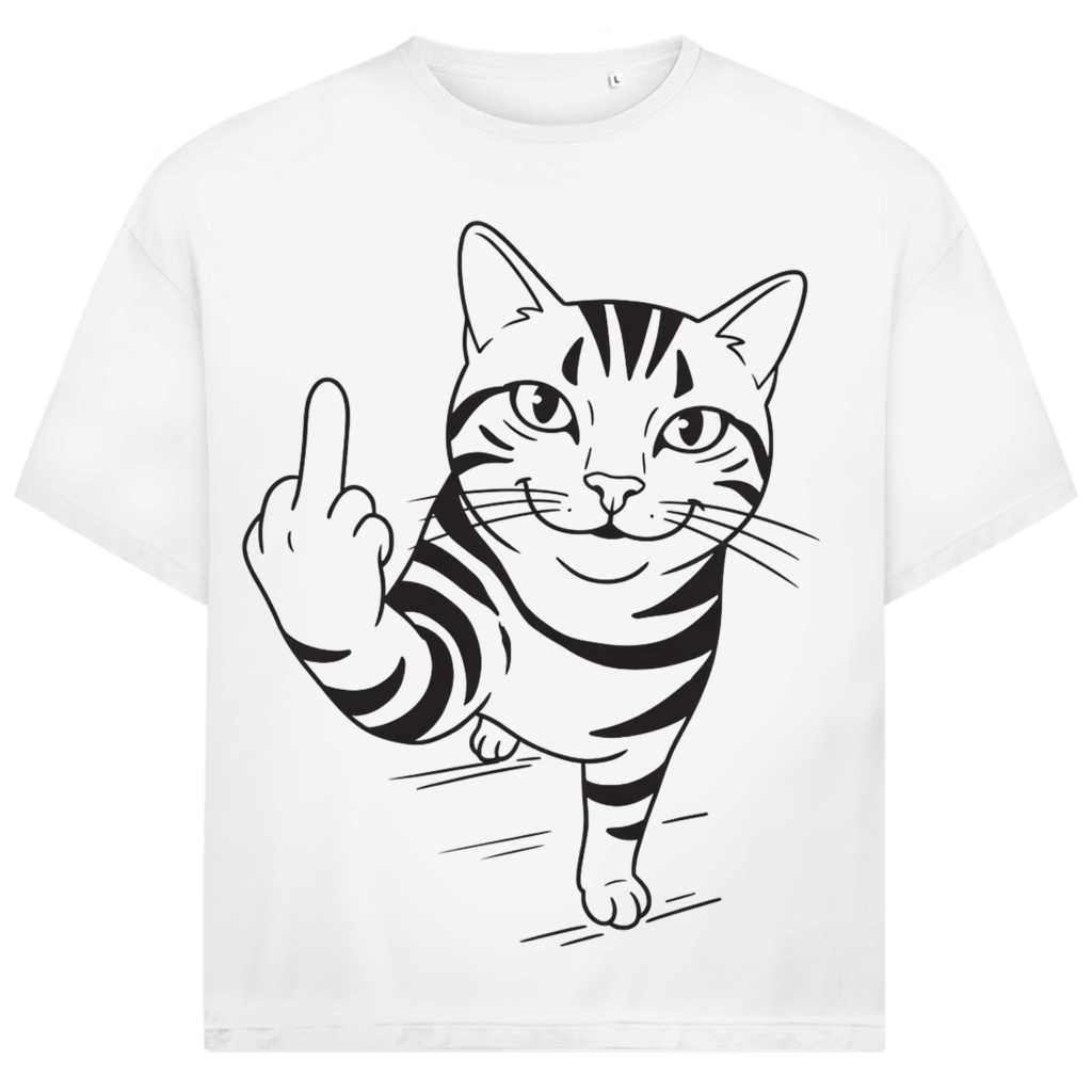Jack &amp; Jones Herren T-Shirt Freche Katze Mittelfinger Oversized