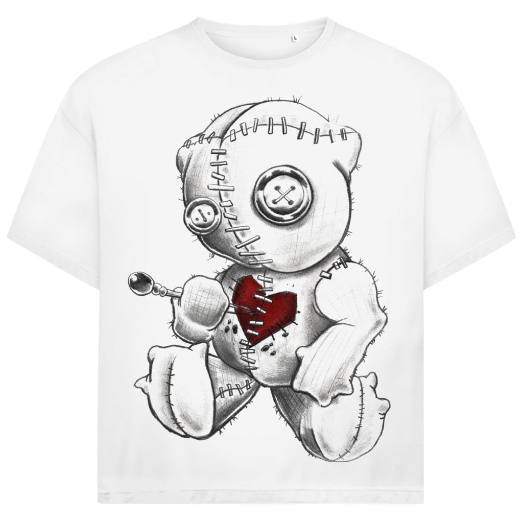 Jack &amp; Jones Herren T-Shirt Voodoo Teddy Stoffpuppe Herz Nadel Oversized