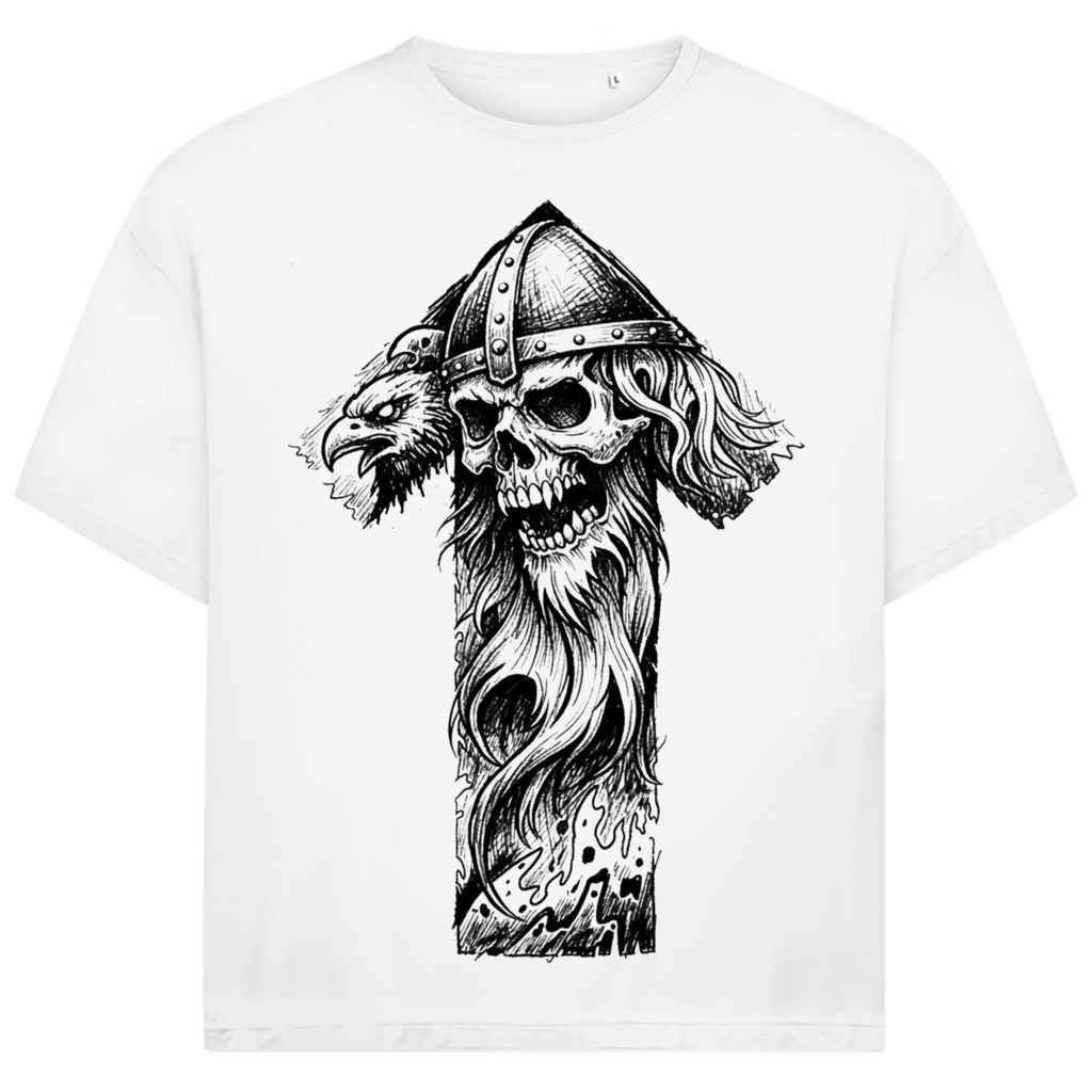 Jack &amp; Jones Herren T-Shirt Wikinger Totenkopf Helm Krieger Oversized